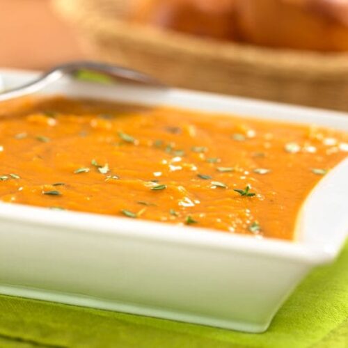 Roasted Sweet Potato & Coconut Milk Soup with Fried Sage