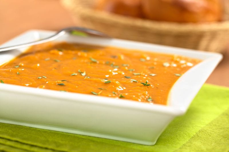 Roasted Sweet Potato & Coconut Milk Soup with Fried Sage